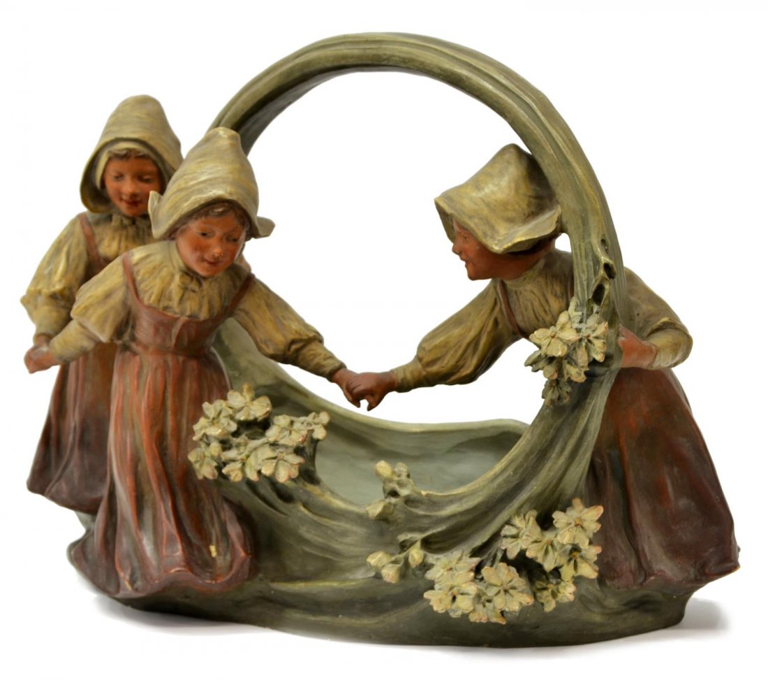 CONTINENTAL CERAMIC FIGURAL BASKET, C. 20TH C. (1 of 3)