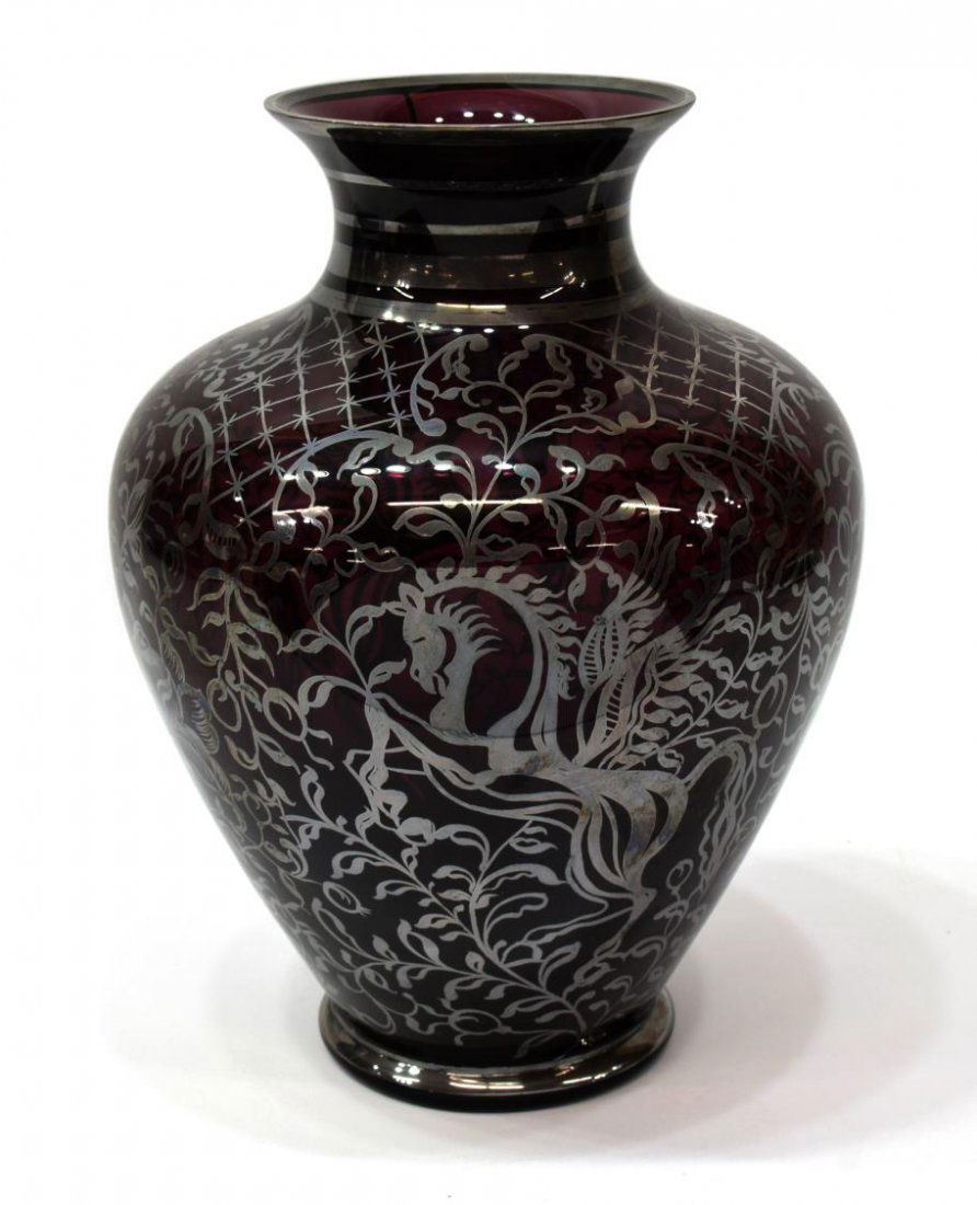 CONTINENTAL SILVER OVERLAY AMETHYST GLASS VASE (1 of 6)