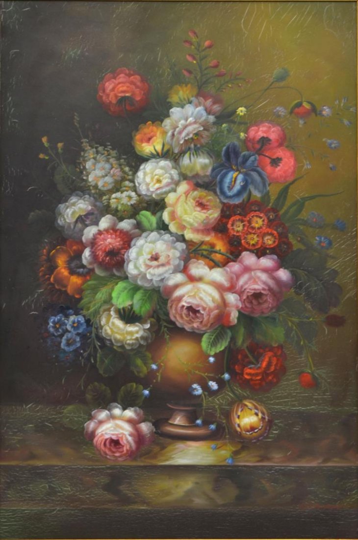 FRAMED OIL ON CANVAS, FLORAL STILL LIFE, CLAIRINS (1 of 3)