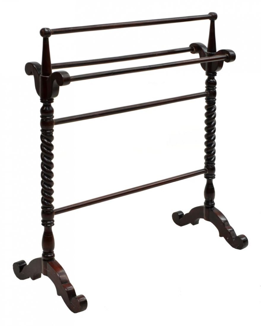 CARVED MAHOGANY QUILT RACK, 20TH C. (1 of 2)