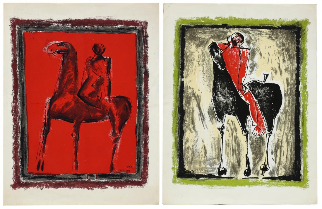 (2) MARINO MARINI (1901-1980) HORSE & RIDER LITHOS: (lot of 2 ) Unframed lithographs, Horse & Riders, Marino Marini (Italian 1901-1980): (1) signed lower right, dated 1955; (1) signed lower left, each approx. 26.25"h, 20"w Start Price: $150.00