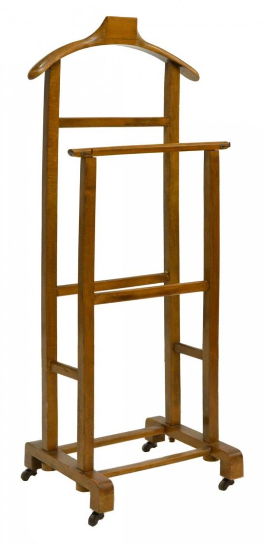 FRATELLI REGUITTI ITALIAN MID-CENTURY MODERN VALET: Italian mid-century modern clothing valet, c. 1960's, design by Fratelli Reguitti, moving on casters, approx 44.5"h, 18"w, 14"d Start Price: $100.00