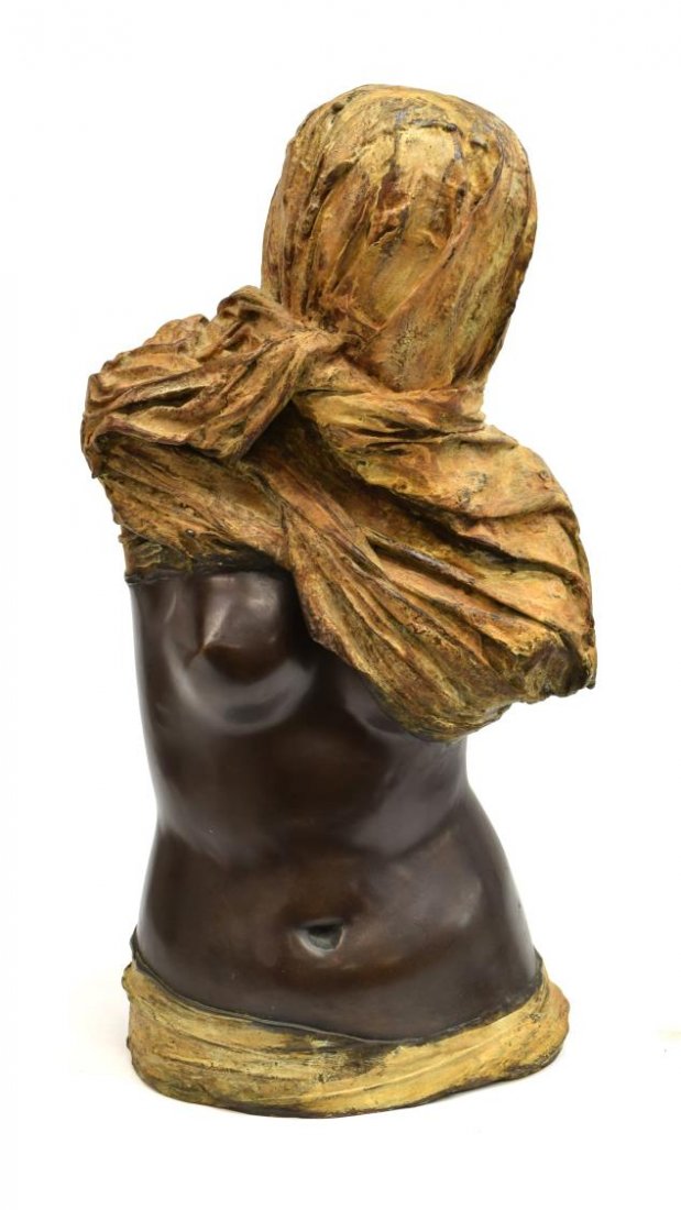 FRENCH BRONZE BUST "FEMME SANS VISAGE" 19TH C.: French bronze female bust, "Femme Sans Visage", 19th c., the bust's shoulders and head cloaked in wrap, unsigned, 27"h, 15"w, 9"d Start Price: $400.00