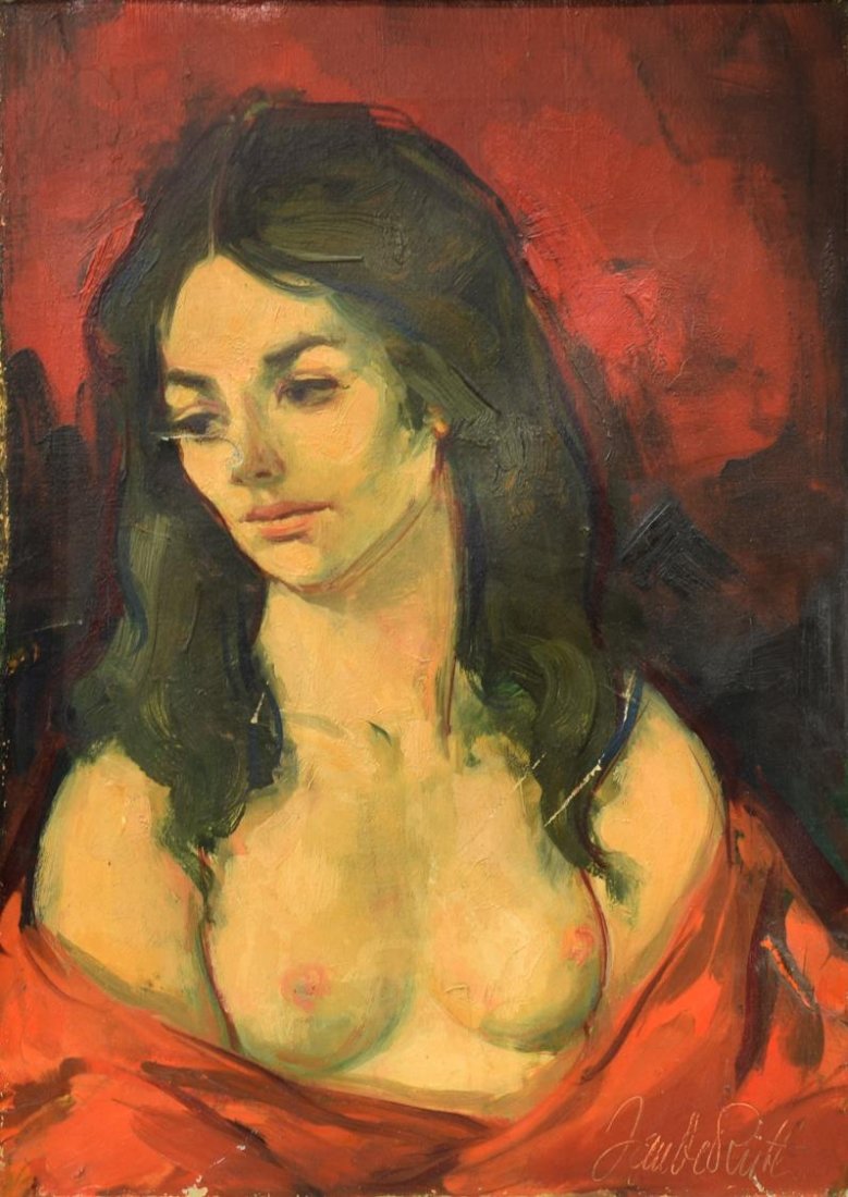 JAN DE RUTH (NY/CZECH 1922-1991) FEMALE NUDE: Framed oil on canvas, "Transparent Textures", signed lower right Jan de Ruth (Czech Republic/New York, 1922-1991), sight: 17"h, 11.75"w, overall: 21.25"h, 16.5"w, 3.5lbs Start Price: $200.00