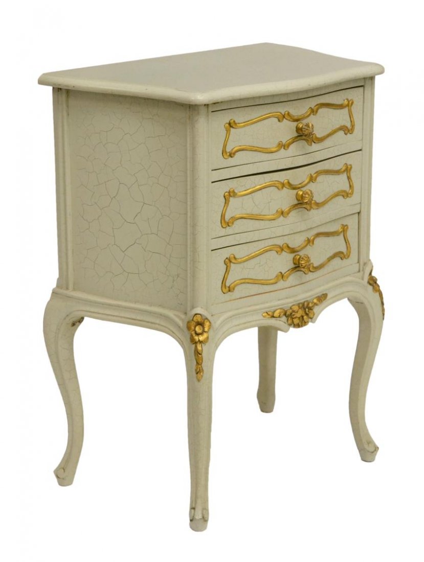 SMALL FRENCH PAINTED PARCEL GILT CABINET: Diminutive French parcel gilt cabinet, antique painted finish on cabriole legs, 27.5"h, 21"w, 12.5"d Start Price: $60.00