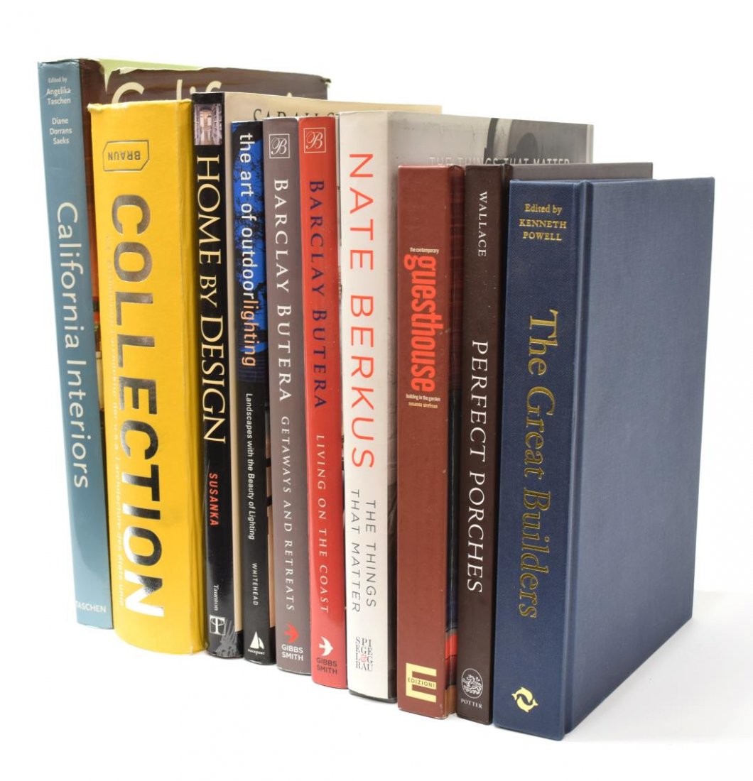 (10) COLLECTION OF BOOKS ON HOME DESIGN AND STYLE: (lot of 10) Hard cover books about architecture, style and design, consisting: (1) "Collection: U.S. Architecture", Michelle Galindo, Braun Publishing AG, 2009, minor wear on bottom spine, English/Ger