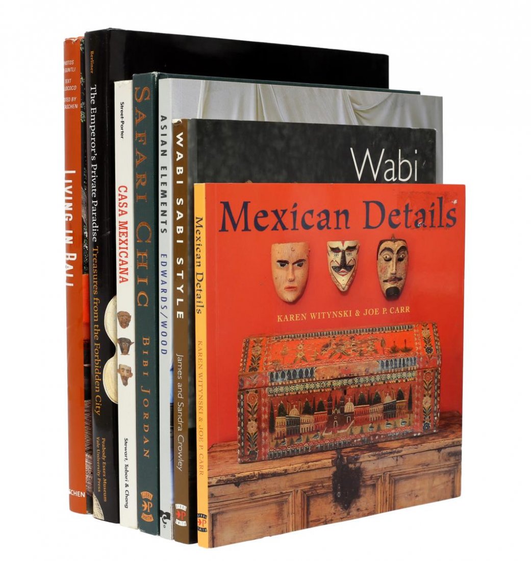 (7) COLLECTION OF BOOKS, WORLD INTERIOR DESIGN: (lot of 7) Books : (1) "The Emperor's Private Paradise: Treasures from the Forbidden City", Nancy Berliner, Yale University Press, 2010 Peabody Essex Museum, black hard cover with photo paper sleeve, 