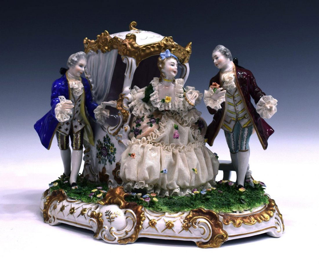 GERMAN DRESDEN LACE PORCELAIN FIGURAL GROUP (1 of 5)