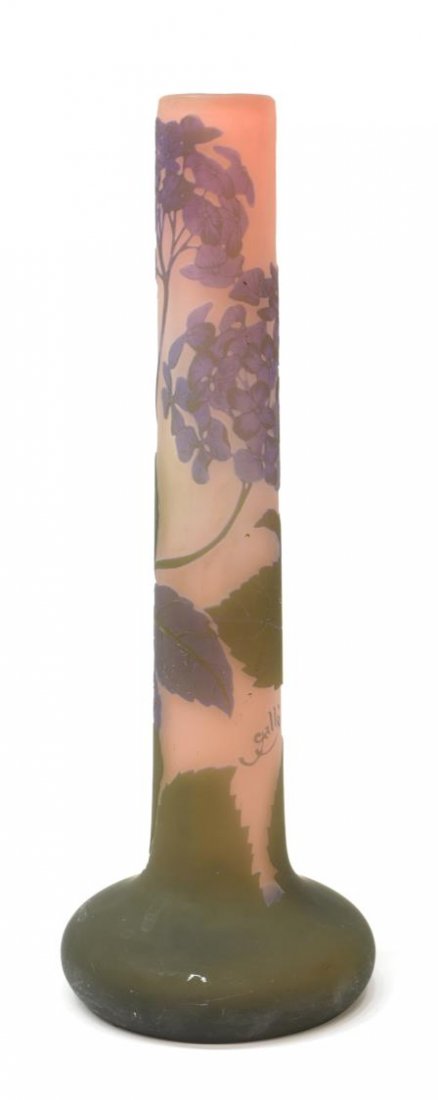 LARGE GALLE CAMEO ART GLASS FLOWER VASE (1 of 5)