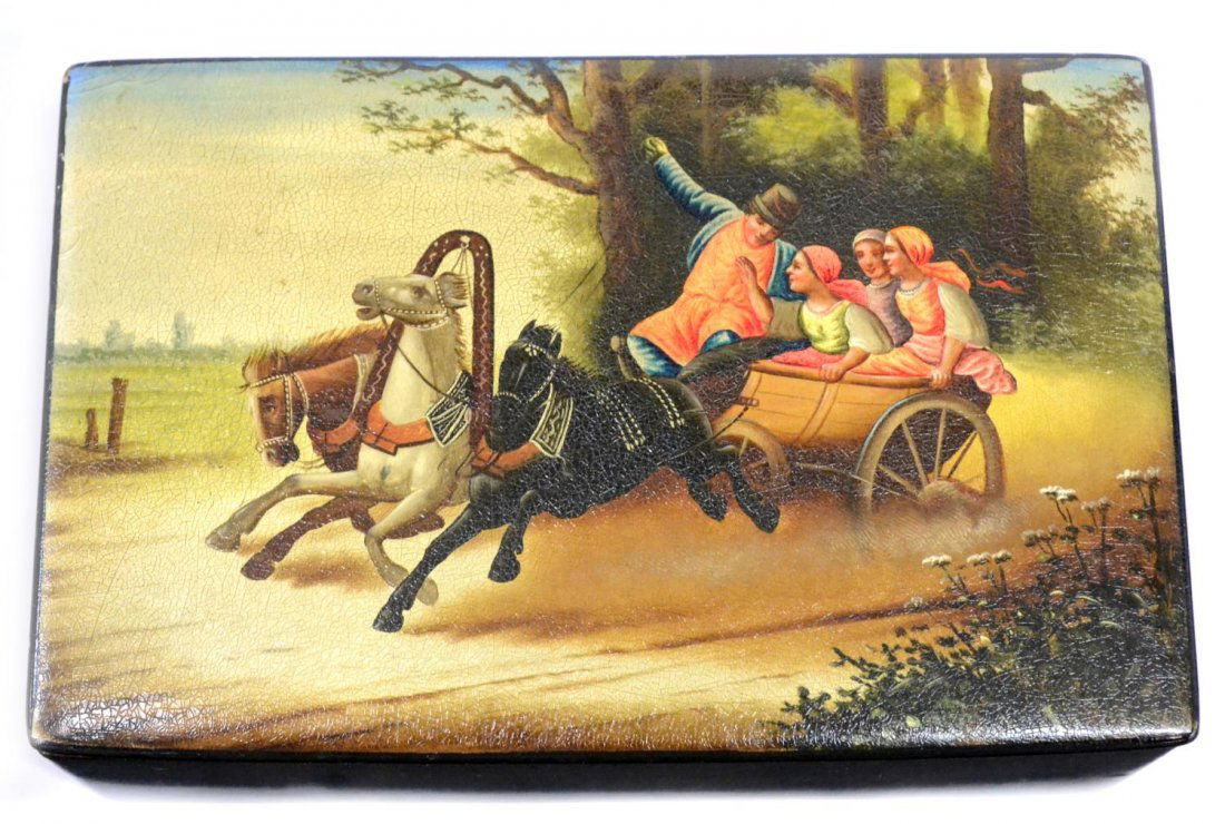 (2) 19TH C RUSSIAN PAPER MACHE LACQUER TABLE BOXES (1 of 9)