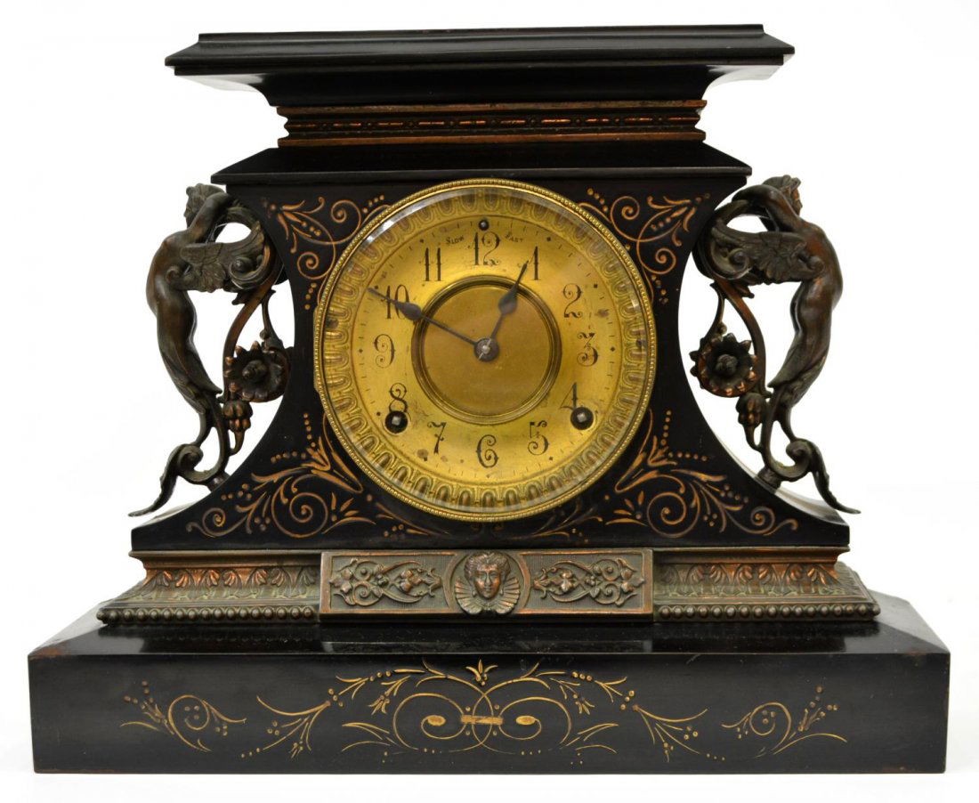 ANSONIA ROSALIND FIGURAL IRON CASE MANTLE CLOCK (1 of 5)