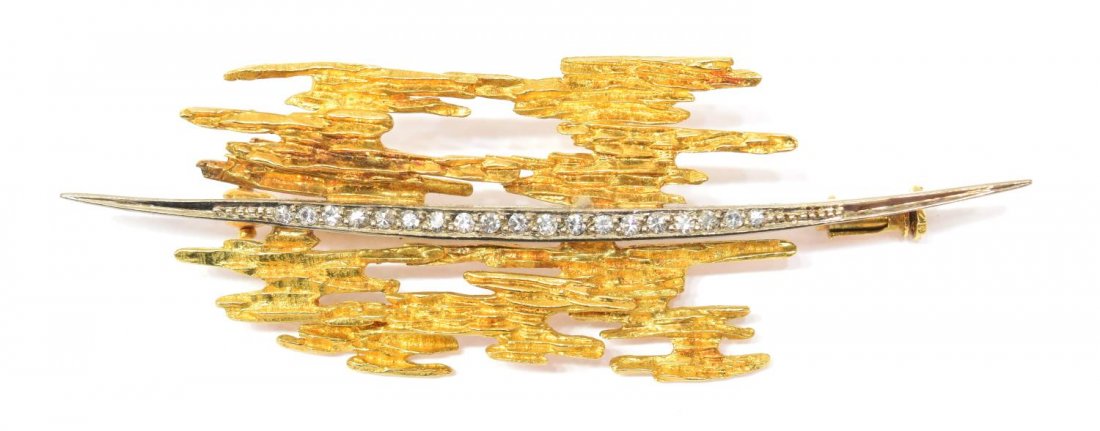 LADIES ABSTRACT 18KT TWO TONE DIAMOND BROOCH (1 of 4)