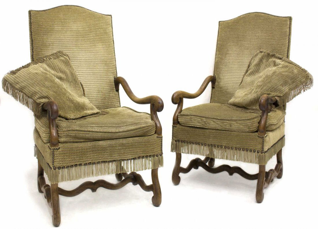 (2) LOUIS XIV STYLE UPHOLSTERED OAK ARM CHAIRS (1 of 3)