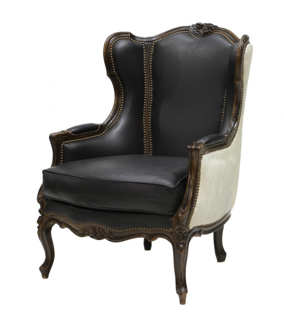 Louis Xv Style Leather Cowhide Wingback Chair Jun 26 2016 Austin Auction Gallery In Tx