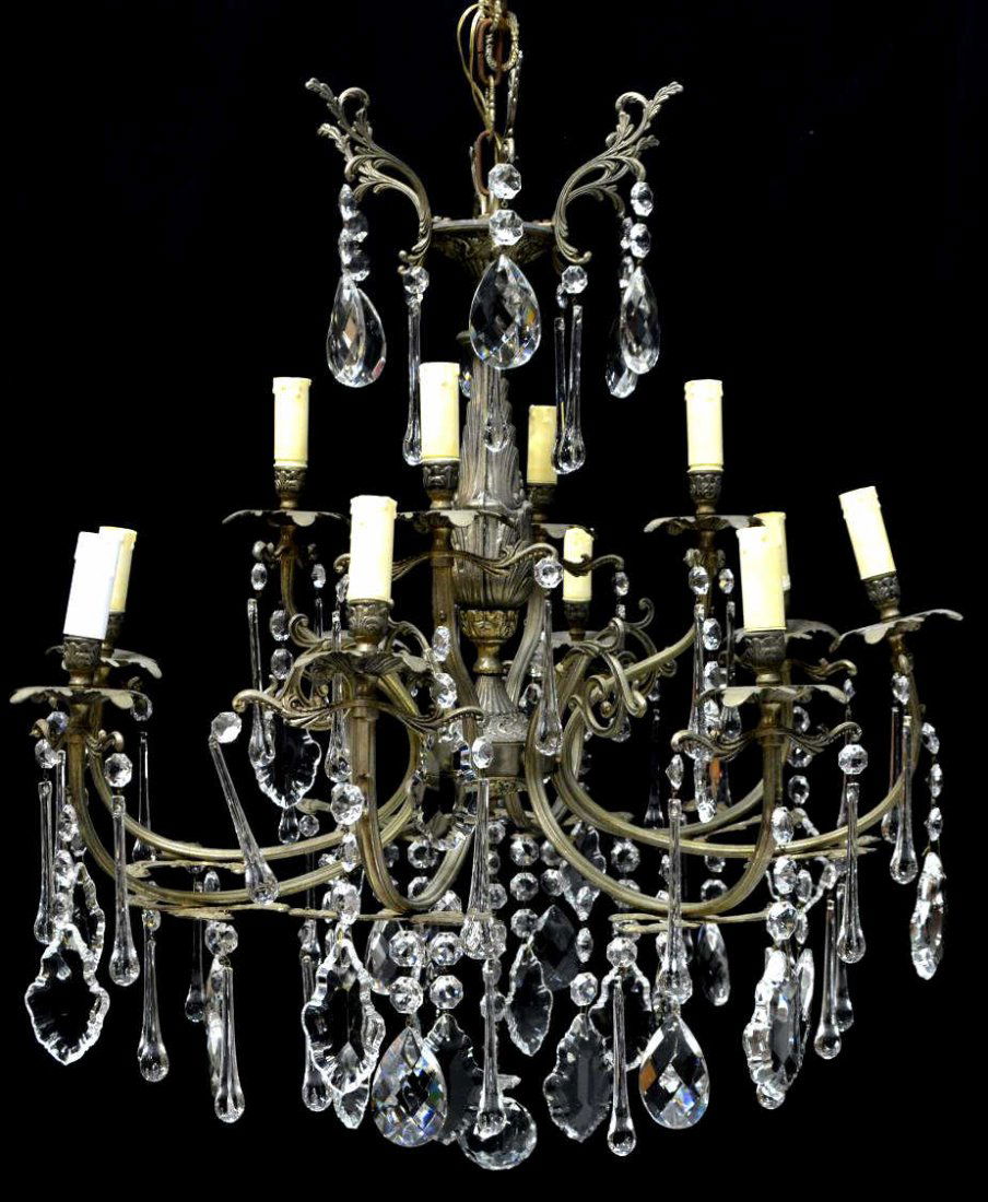 ITALIAN GILT METAL & CRYSTAL 12-LIGHT CHANDELIER (1 of 2)