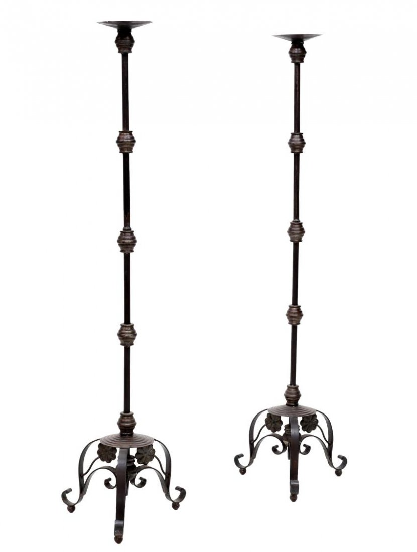 (2) PATINATED IRON CANDLE STANDS, 20TH C. (1 of 5)