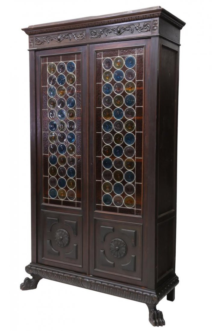 ITALIAN RENAISSANCE REVIVAL STAIN GLASS BOOKCASE (1 of 2)