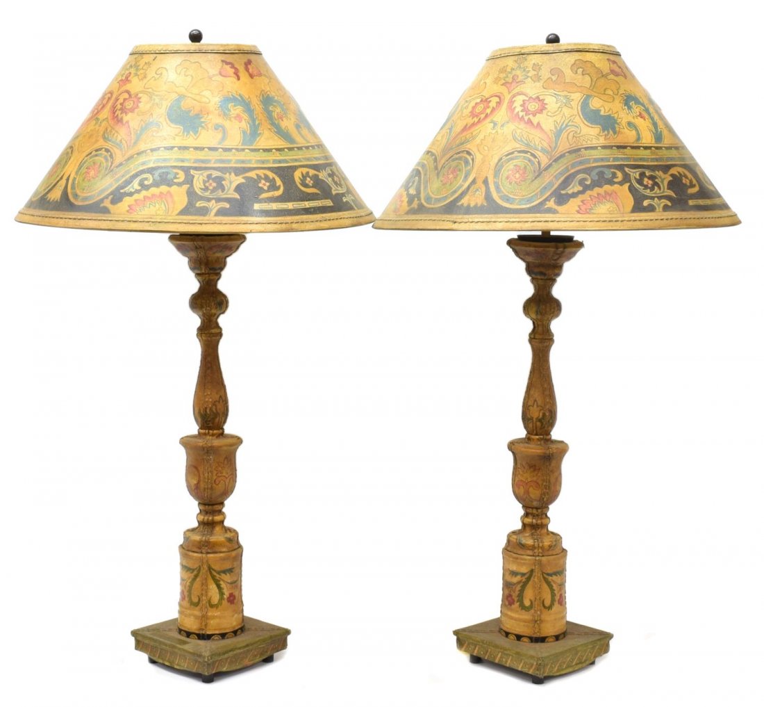 (PAIR) DECORATIVE HAND PAINTED TABLE LAMPS (1 of 2)