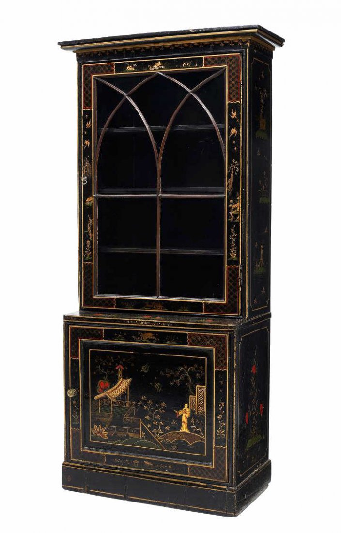 CHINESE GILT ACCENTED BLACK LACQUER CABINET (1 of 4)