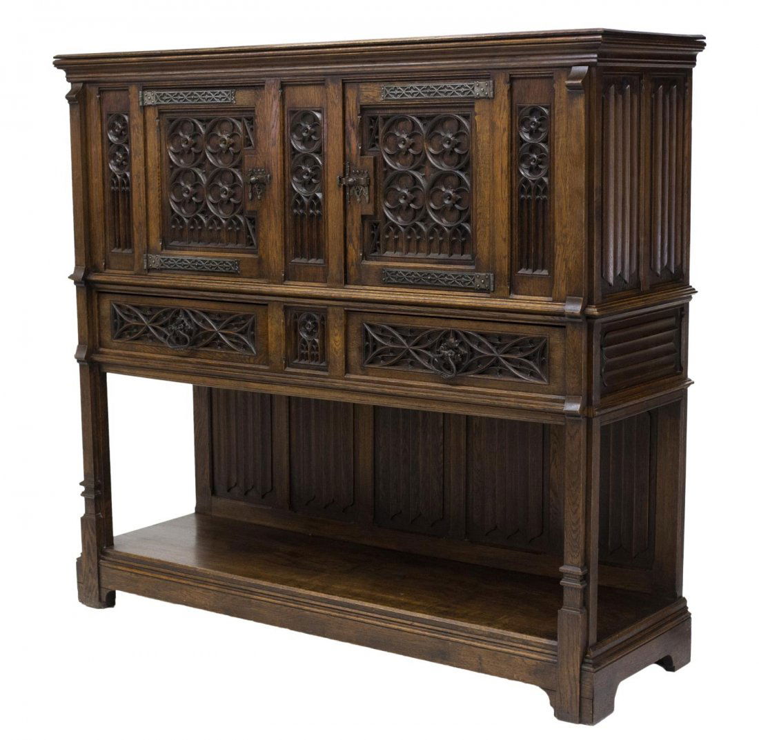 FRENCH GOTHIC STYLE OAK CUPBOARD (1 of 2)