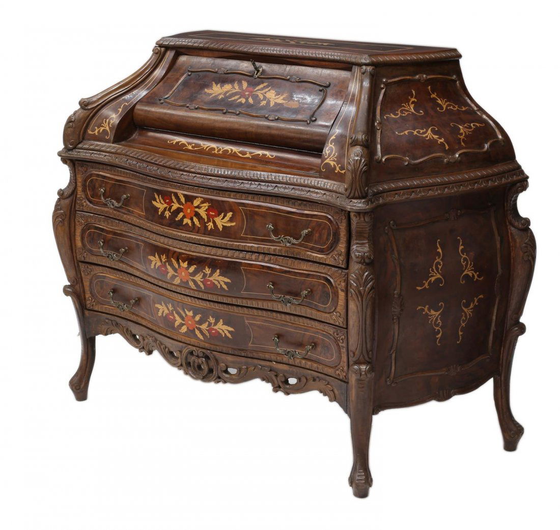 ITALIAN BOMBE MARQUETRY FALL FRONT BUREAU (1 of 4)