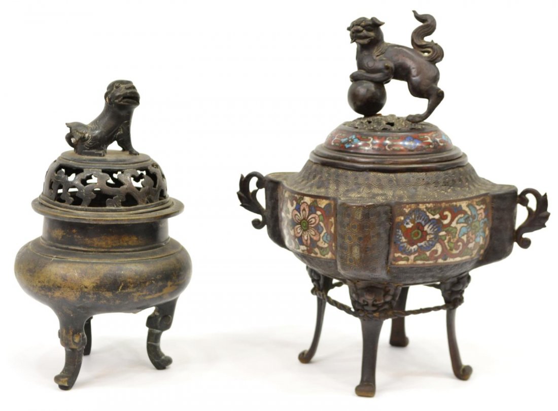 (2) CHINESE BRONZE & CLOISONEE SENSORS, 20TH C (1 of 9)
