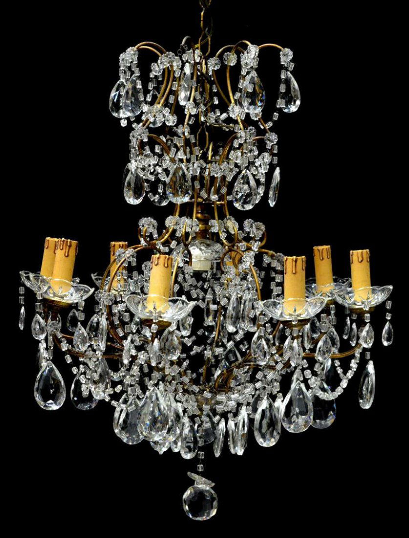 ITALIAN CRYSTAL & IRON 9-LIGHT CHANDELIER, 20TH C. (1 of 2)