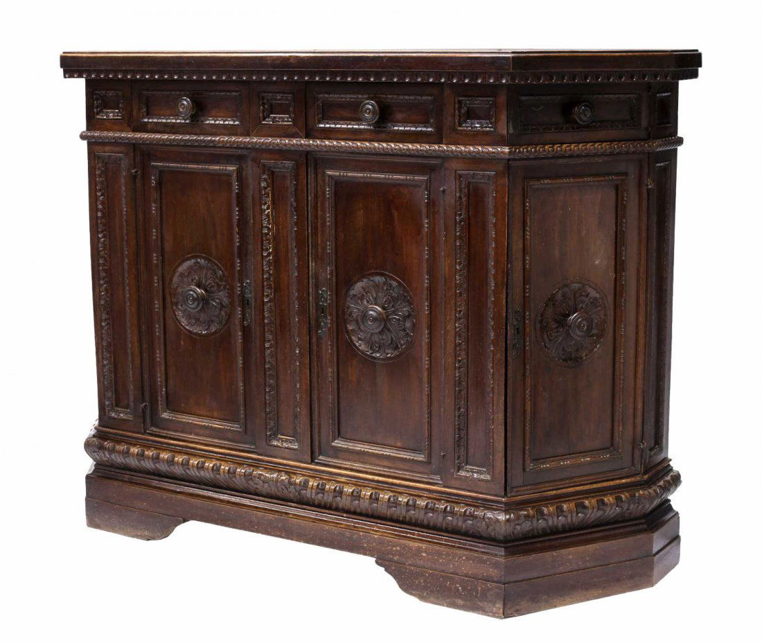 ITALIAN FLORENTINE STYLE CARVED WALNUT SIDEBOARD (1 of 3)