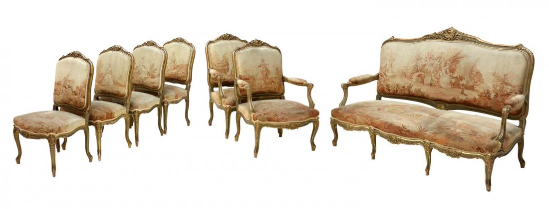 (7) LOUIS XV AUBUSSON PARCEL GILT SALON SUITE (1 of 10)