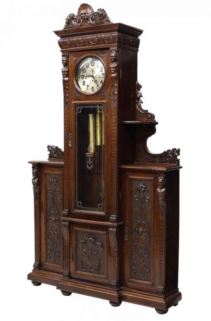 FABULOUS CABINET CASED TRIPLE WEIGHT CHIMING CLOCK (1 of 10)