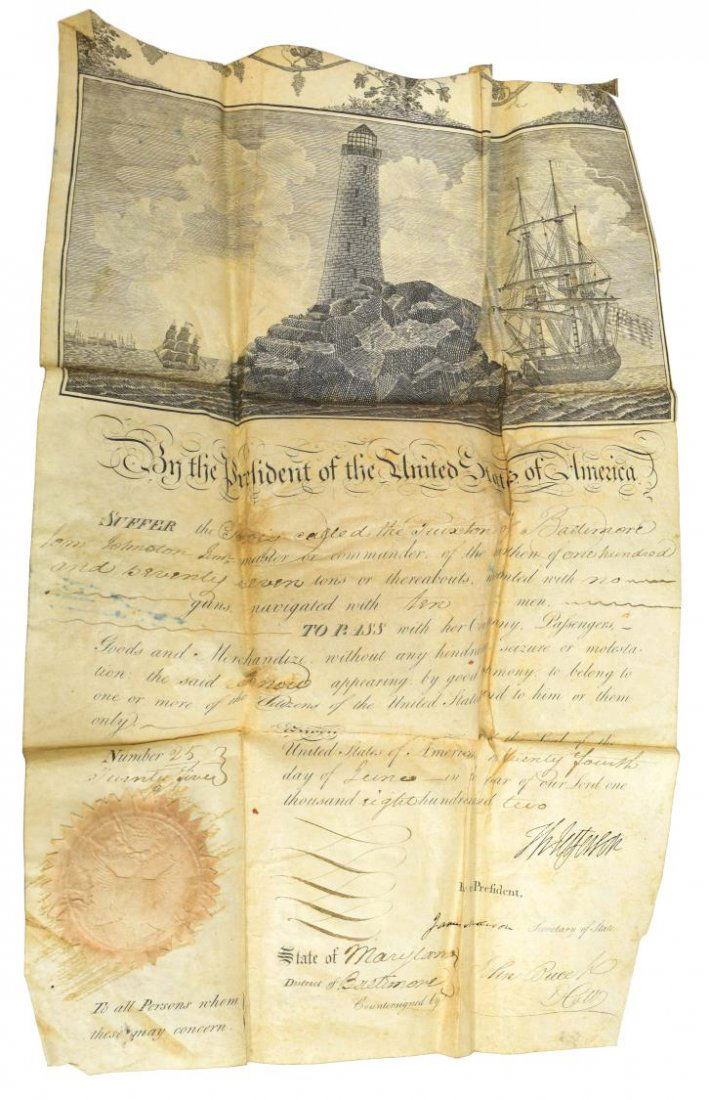 THOMAS JEFFERSON 1802 SIGNED SHIPS PASSPORT (1 of 8)