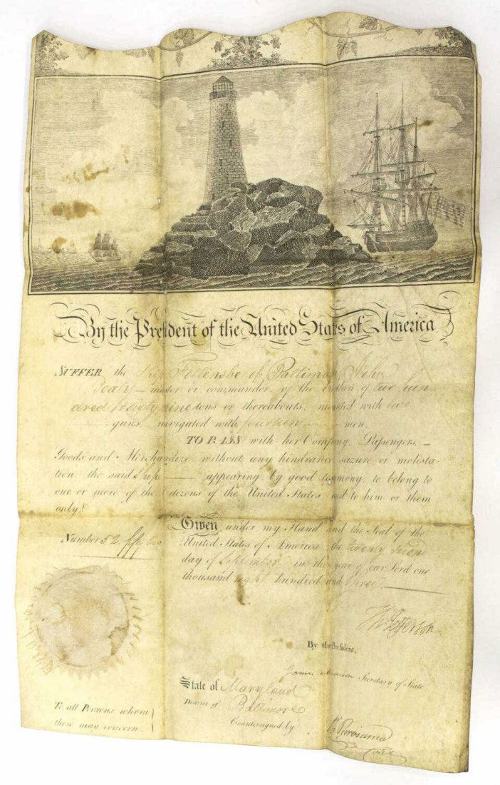 THOMAS JEFFERSON 1803 SIGNED SHIPS PASSPORT (1 of 8)