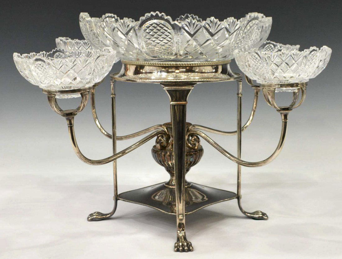 GEORGIAN STYLE SILVERPLATE & CUT CRYSTAL EPERNE (1 of 6)