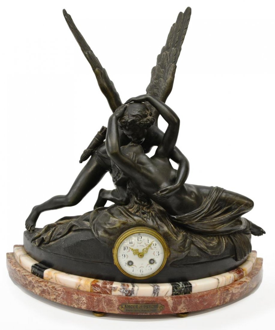 AMOUR ET PSYCHE, AFTER CANOVA FRENCH MANTLE CLOCK (1 of 8)