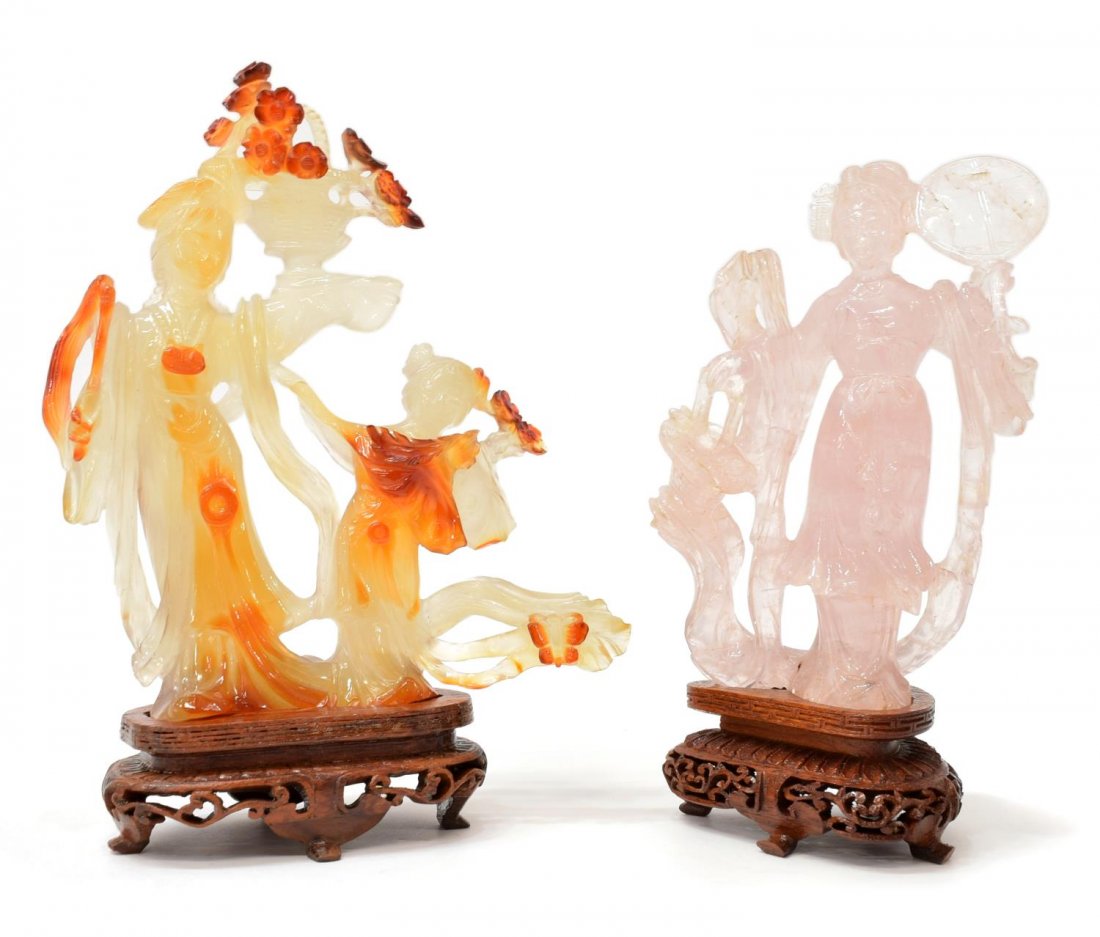 (2) CHINESE FIGURAL HARDSTONE CARVINGS, BEAUTIES (1 of 6)