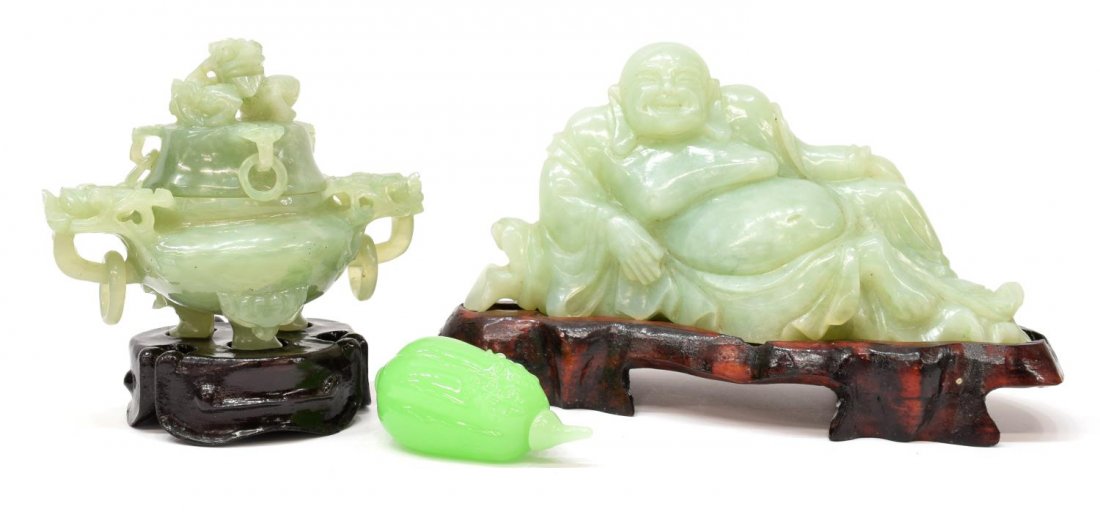 (3) VINTAGE CHINESE HARDSTONE CARVINGS, BUDDHA (1 of 10)