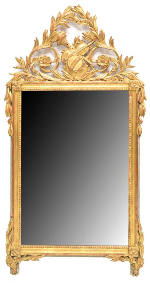 FRENCH LOUIS XVI CARVED GILTWOOD MIRROR 19TH C (1 of 2)