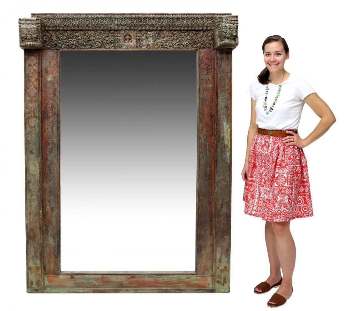 LARGE CARVED COLONIAL TEAKWOOD MIRROR (1 of 5)