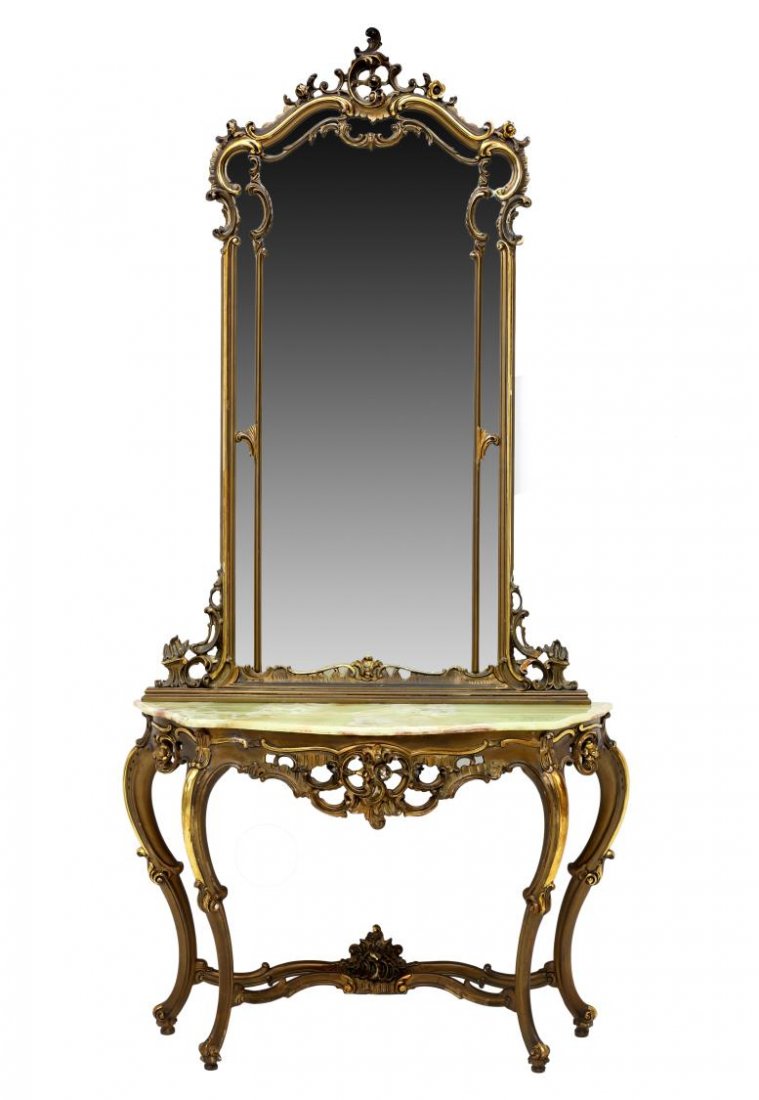 ITALIAN LOUIS XV GILTWOOD MIRRORED CONSOLE TABLE (1 of 3)