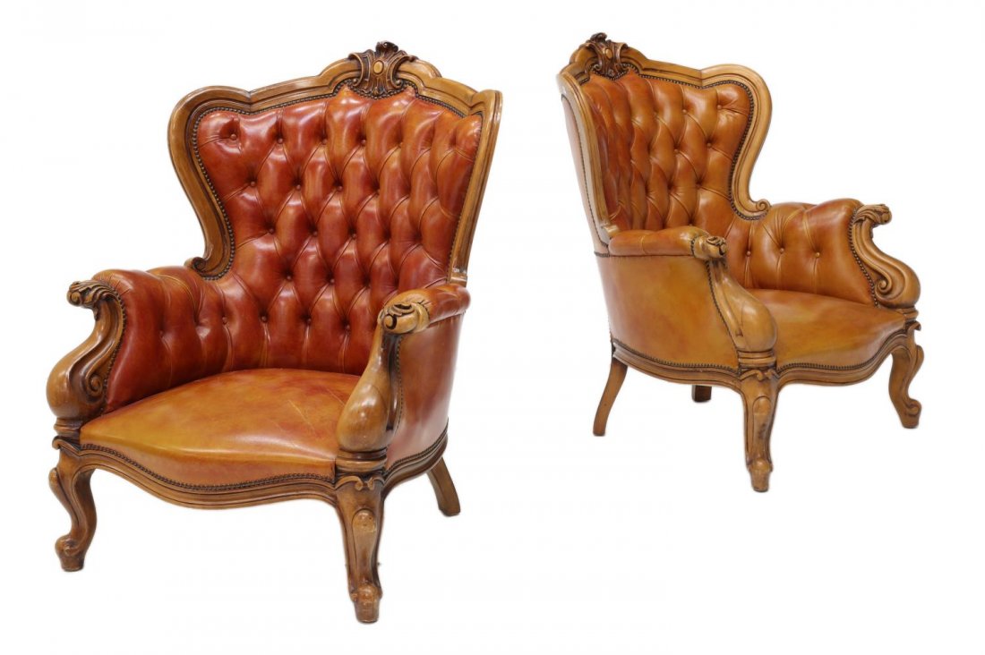 (2) ITALIAN BAROQUE STYLE LEATHER WINGBACK CHAIRS (1 of 5)