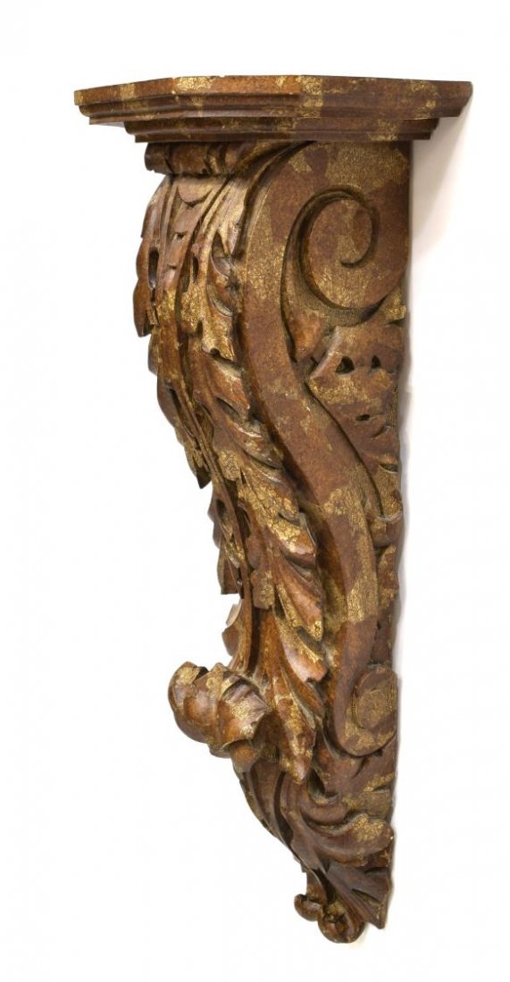 LARGE ACANTHUS CARVED WOOD CORBEL (1 of 2)