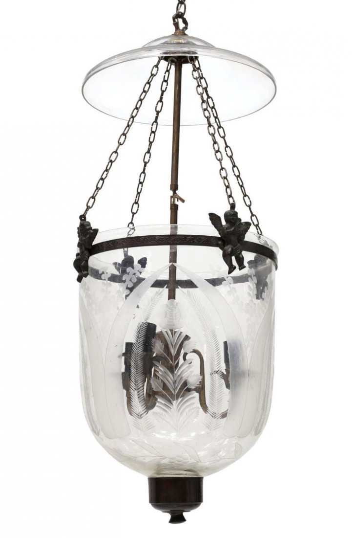BRITISH COLONIAL 3-LIGHT BELL JAR PENDANT LAMP (1 of 2)