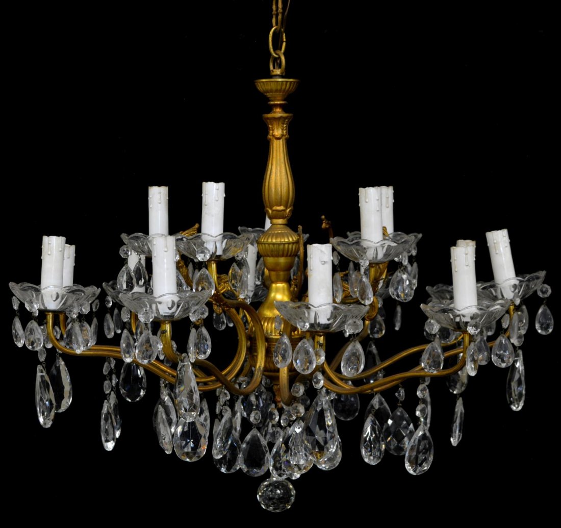 ITALIAN GILT METAL & CRYSTAL 15-LIGHT CHANDELIER (1 of 2)