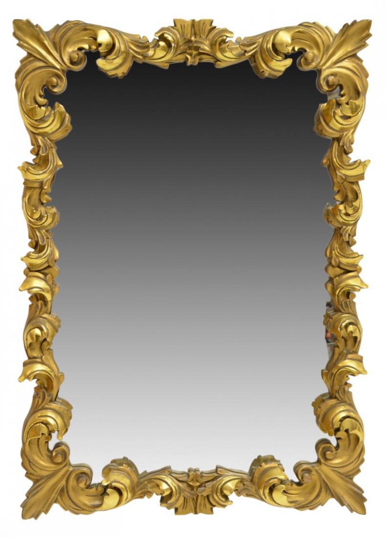 ITALIAN BAROQUE STYLE CARVED GILTWOOD WALL MIRROR (1 of 4)
