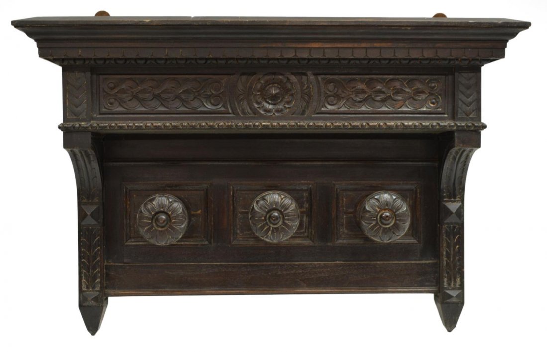 ITALIAN CARVED HANGING HAT RACK/ HALL TREE, 19TH C (1 of 3)