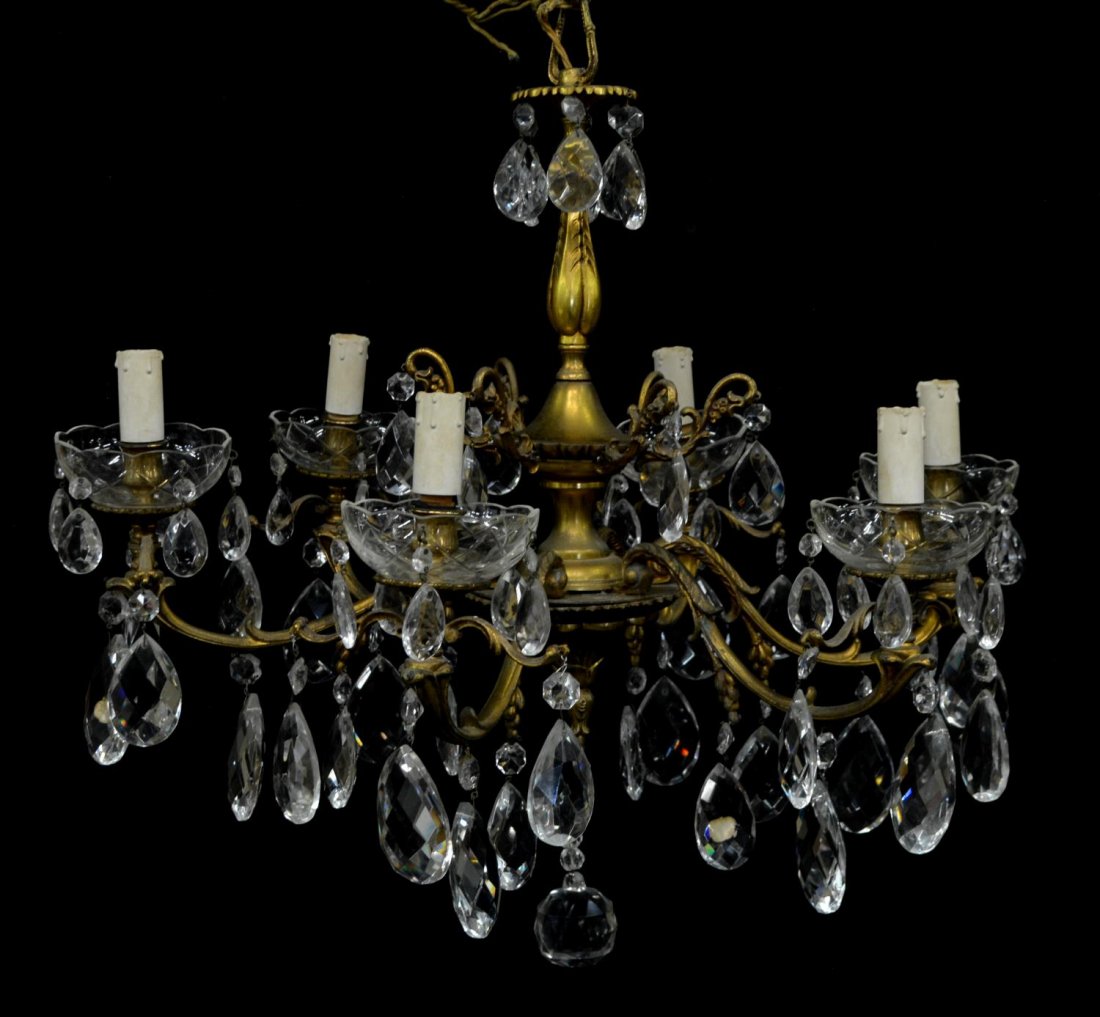 ITALIAN GILT METAL & CRYSTAL 6-LIGHT CHANDELIER (1 of 2)