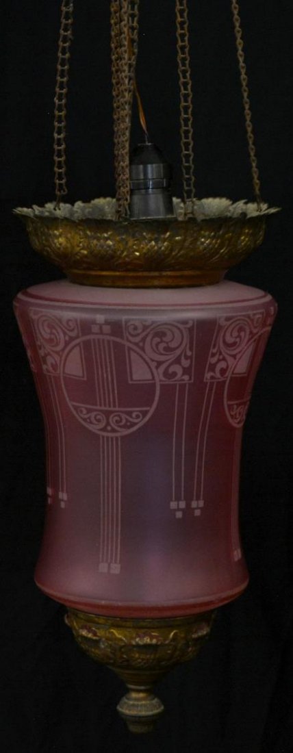 ITALIAN METAL & GLASS LIBRARY HANGING LANTERN LAMP (1 of 2)