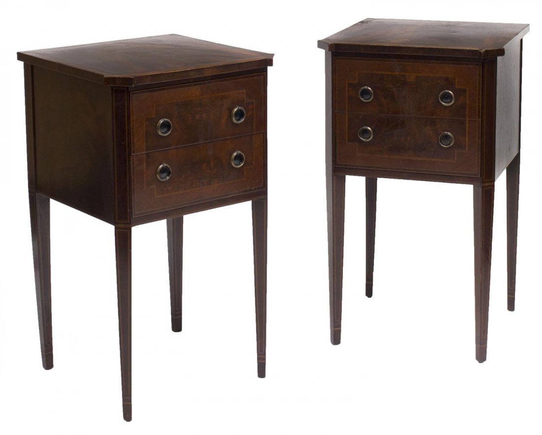 (2) MAHOGANY INLAID BEDSIDE CABINETS (1 of 5)