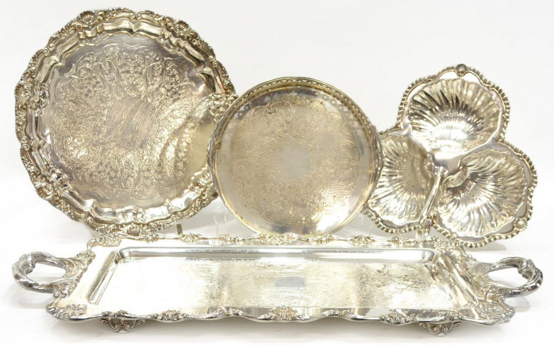 (4) COLLECTION OF SILVERPLATE SERVICE TRAYS (1 of 10)