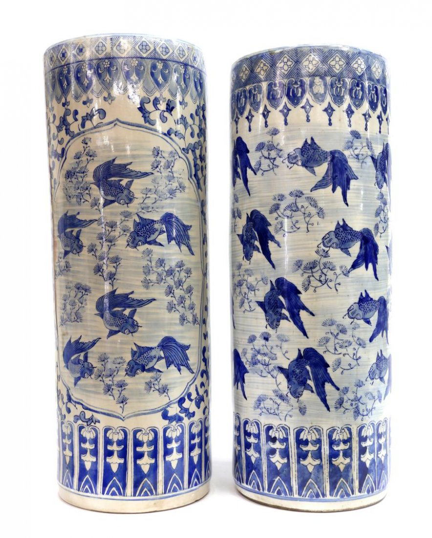 (2) CHINESE BLUE & WHITE PORCELAIN UMBRELLA STANDS (1 of 3)